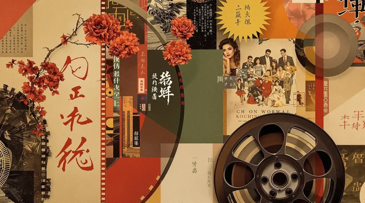 粉嫩白虎 怀旧电影胶片与经典海报的艺术拼贴背景